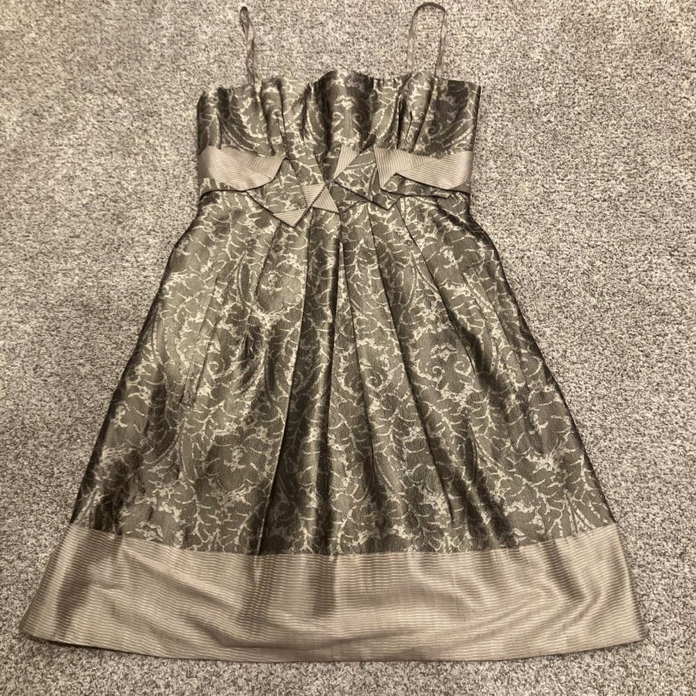 BCBGMAXAZRIA Bronze 100% Silk Damask Jacquard Strapless Cocktail Dress 0 HOCO